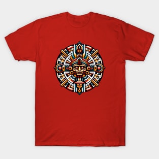 Aztec Deity Mandala: Geometric Tribal Artwork T-Shirt